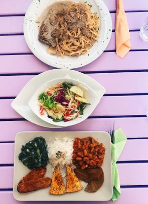 Pasta with tartufi and vegan tris at Artha in Porec