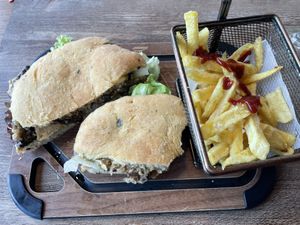 Vegan sandwich with fries  at Beer's in Coimbra