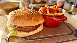 Vegan Burger with Sweet Potato Fries  at Beer's in Coimbra