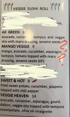 Veggie sushi roll menu  at Maru Sushi & Grill in Sanford