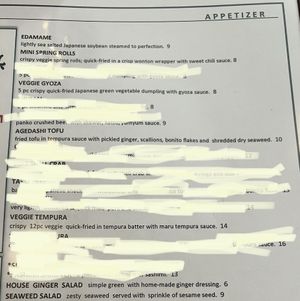 Appetizer menu  at Maru Sushi & Grill in Sanford