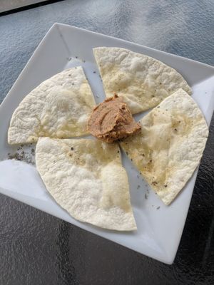 "Flatbread" with hummus (seemed more like tortillas to me) at Elita - temporarily closed in Canmore