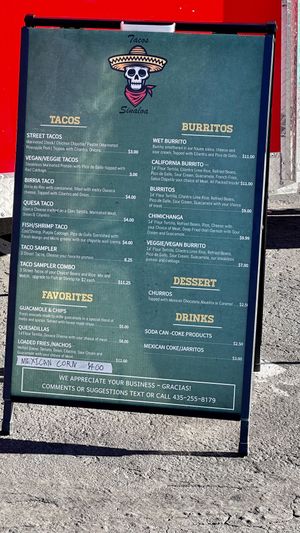 El Menu  at Tacos Sinaloa in Kanab