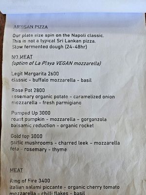 Menu at La Playa  in Dikwella