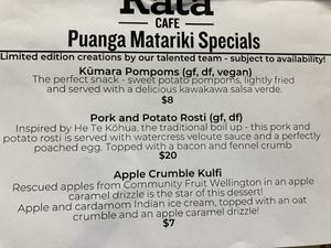 The specials menu during my visit  at Rata Cafe in Wellington