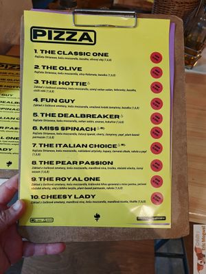 Vegan pizza choices at HOT PLANTS in Prague