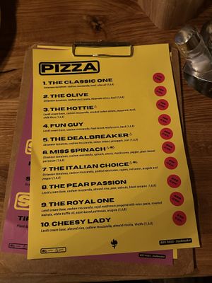 The menu  at HOT PLANTS in Prague