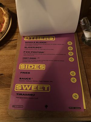 The menu  at HOT PLANTS in Prague