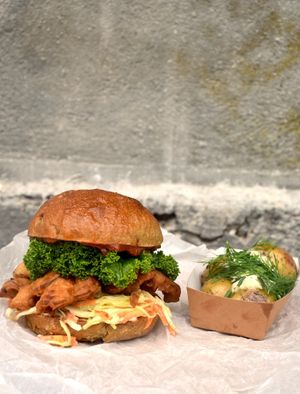 Fried Oyster Mushroom burger.  at Grashka Deli in Ljubljana