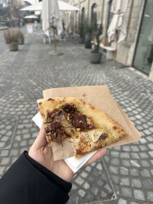 Pizza with tempeh  at Grashka Deli in Ljubljana
