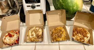 Strawberry cheesecake, harvest roll, pumpkin cheesecake, biscoff cheesecake roll   at Cinnaholic in Visalia