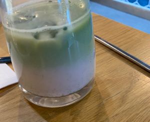 Mocha with strawberry soya milk at Elm Cafe in Keswick