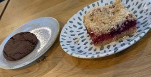 Chocolate cookie and berry crumble. at Elm Cafe in Keswick