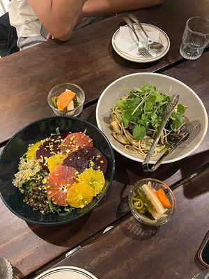 A salad and a mushroom pasta   at Uuum Eatery - 음 이터리 in Seoul