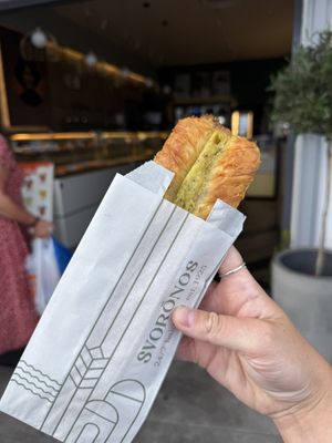 Potato & leek pie   at Svoronos Bakery in Santorini