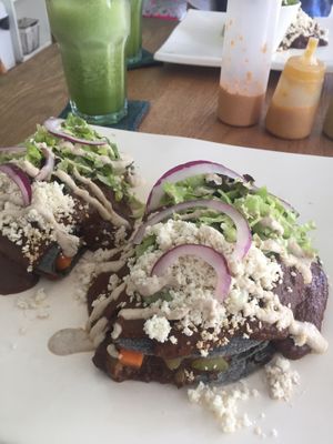 Aztec torta with mole sauce at La Senda Restaurante in Playa Del Carmen