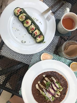 Pastel Azteca & Rollitos de Nori  at La Senda Restaurante in Playa Del Carmen