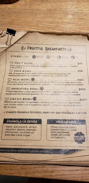 Menu page 1 at La Senda Restaurante in Playa Del Carmen