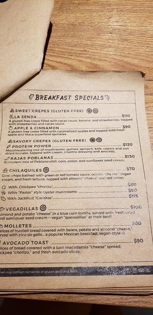 Menu page 2 at La Senda Restaurante in Playa Del Carmen