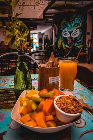 Orange Juice and Fruits at La Senda Restaurante in Playa Del Carmen