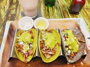 Jackfruit Tacos and Fresada Smoothie  at La Senda Restaurante in Playa Del Carmen