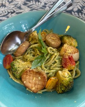 Vegan pasta pesto with grilled mushrooms  at O'ganic Concept Ari in Bangkok