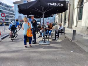 Outdoor seating at Starbucks - Stadelhofen in Zurich