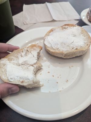 Sesame bagel with good planet cream cheese. at The Brewed in Chicago