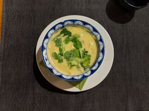 soup with coconut milk at Pod Norenami in Krakow