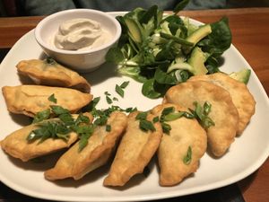 Tofu and spinach dumplings  at Pod Norenami in Krakow