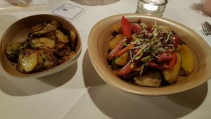 Bratkartoffeln (left), Gemüsepfanne Wimbachklamm (right) at Wirtshaus und Pension Hocheck in Ramsau Bei Berchtesgaden