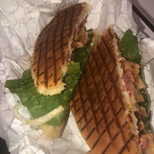 Buffalo Chicken Sandwich! Tried my best to get a good photo lol it was amazing! at Terri - Financial District in New York City