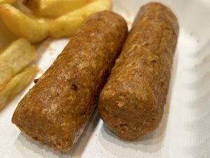 VG sausages   at Fish Box in Whitby