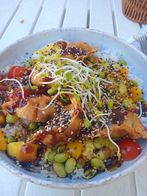 Mango Dumpling Bowl (Dumpling=Gyozas) at Leckereienliebe - Das Restaurant in Ketsch