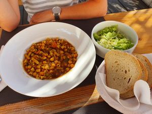 Vegan minestrone soup and salad at Tifan Company in Rijeka