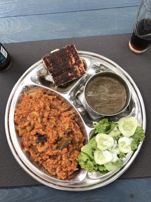 Tasty Risotto (Bit spicy), Green Salad, Zucchini Soup and Pudding Cake at Tifan Company in Rijeka