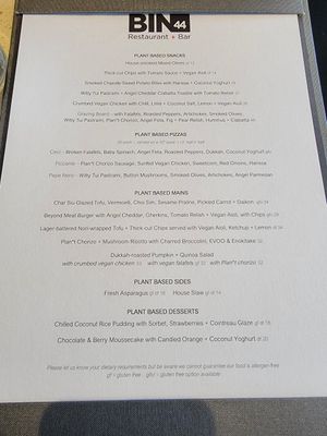 Menu at Bin44 Restaurant + Bar in Wellington