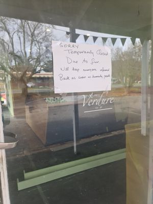 Temporarily closed at Verdure Bistro in Romsey