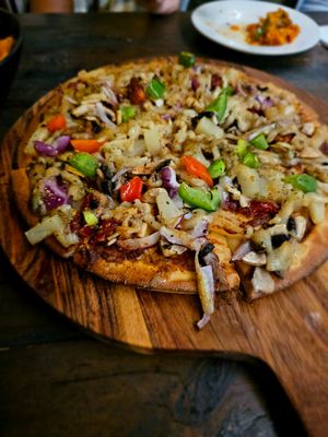 Gluten free vegan pizza.  at Harry's Beach Bistro in Caloundra