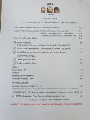 Daily menu with 5 vegan options at Sam's Cantine in Groebenzell
