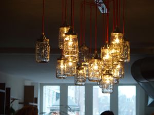 Love this chandelier made of glass jars at DopHert in Amsterdam