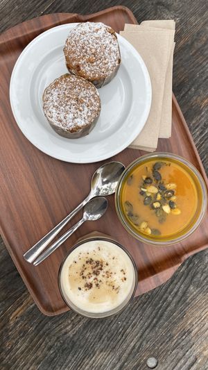 Vegan Apple Muffin and pumpkin soup at pumpkin festival  at Jucker Farm in Seegraben