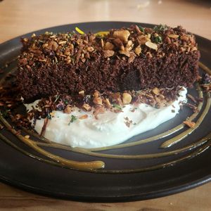 Chocolate cake at Soli Grill in Evanston