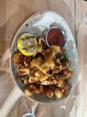 Vegan Calamari  at Soli Grill in Evanston