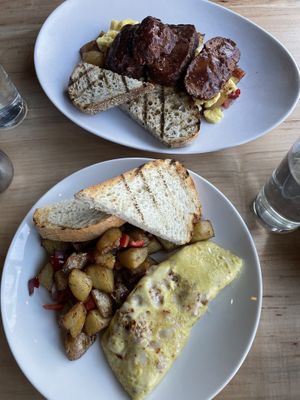  Brunch: Vegan short rib hash on top vegan and omelet on the bottom.   at Soli Grill in Evanston