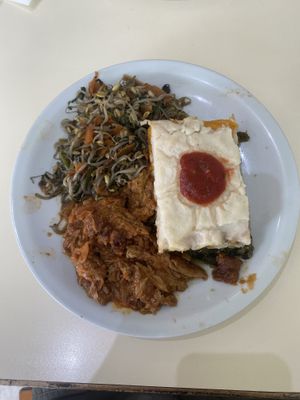 Wok-style bamboo and vegetables, seitan and vegan spinach lasagna  at Rico Vegetariano in San Carlos De Bariloche