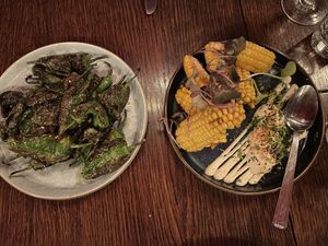 Pardon peppers and fried corn from vegan tasting menu  at Puta Madre in Gothenburg