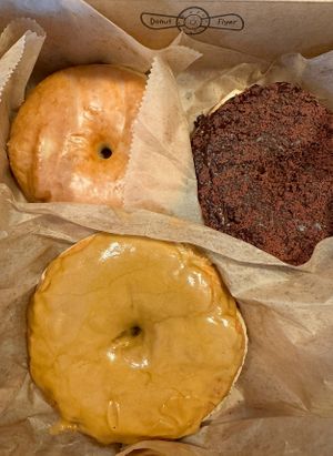 vanilla, chocolate cookie crumble & chocolate   at Donut Flyer in San Diego