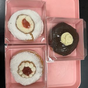 guava cloud, boston cream & strawberry shortcake   at Donut Flyer in San Diego