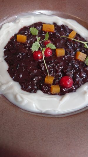 Black sticky rice and jaggery pudding at Lahpet in London